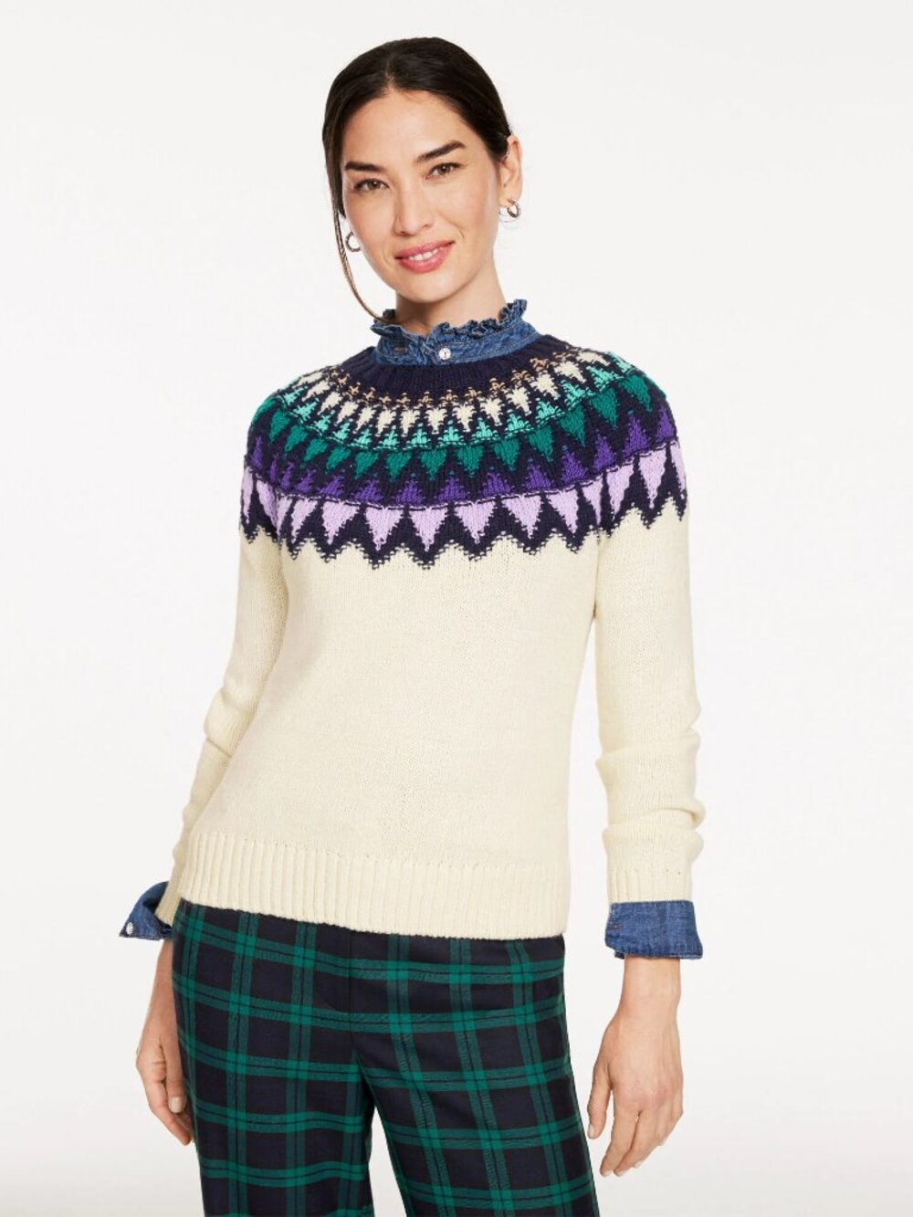 Ivory Fair Isle Yoke Sweater - Women
